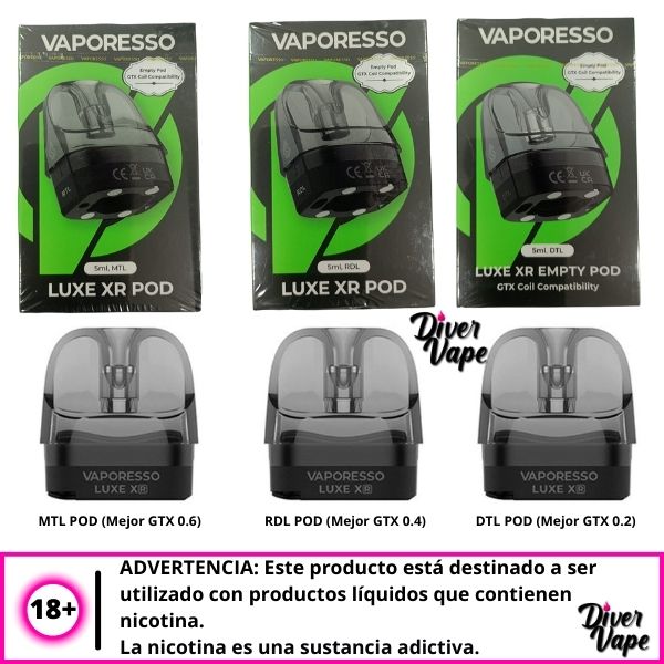 Vaporesso Luxe XR Pod de Repuesto MTL RDL DTL