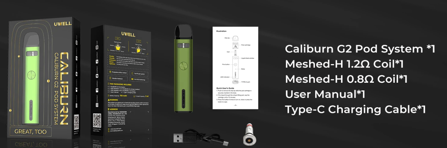 Uwell Caliburn G2 Pod Kit especificaciones